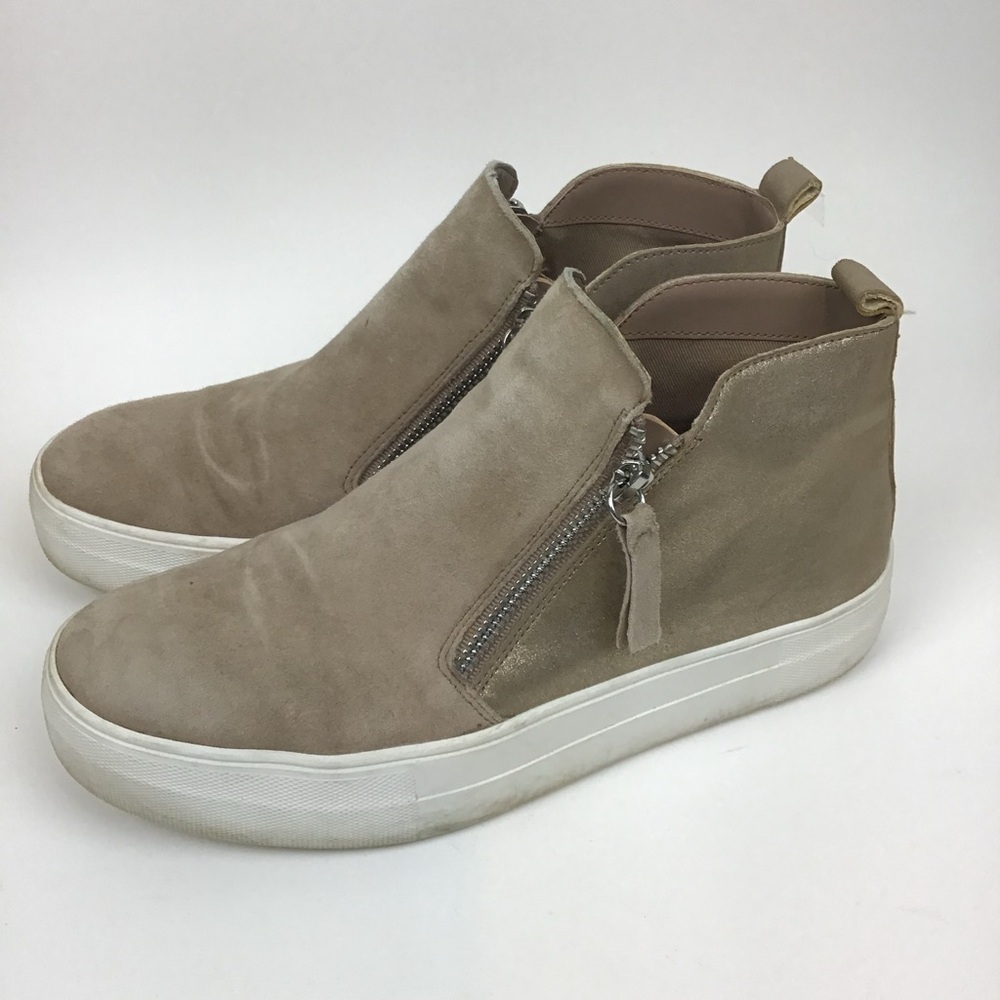 Steve Madden Suede Beige/gold High Top 3" Wedge Zip Sneakers Size 8